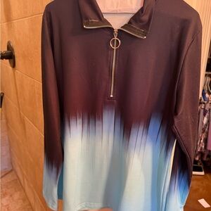 Stylish Black and Blue Gradient Zip-Up Top